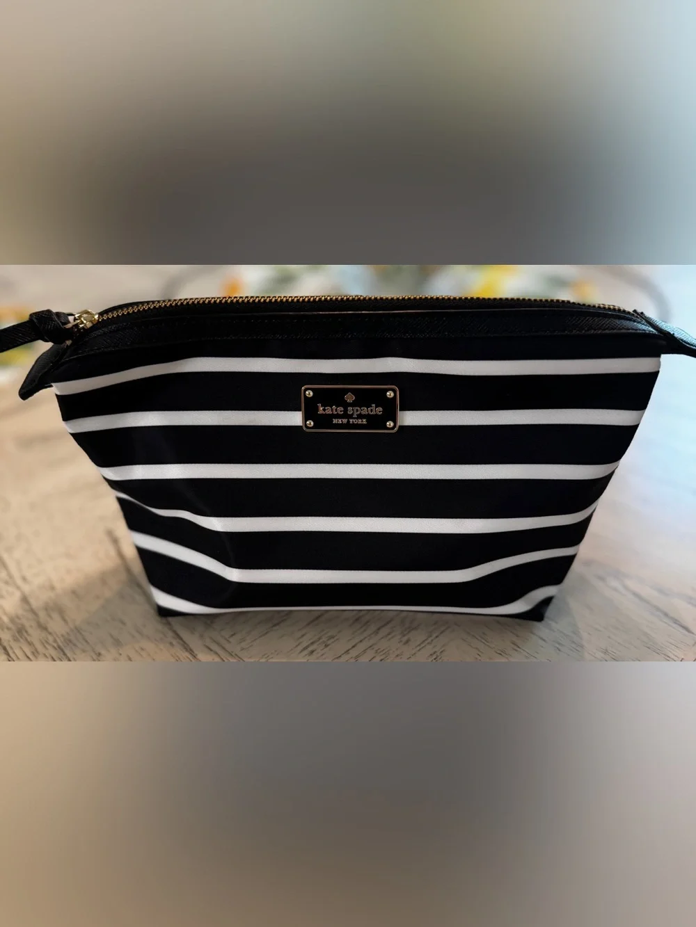 Kate Spade Wilson Road French Stripe Jodi Cosmetic Makeup Travel Case